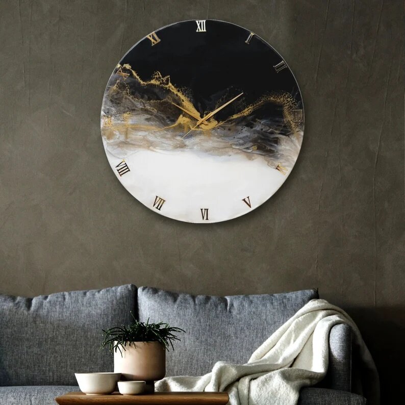  Black Golden White Resin Wall Clock