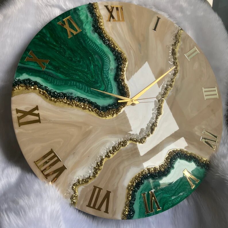  Green Abstract Epoxy Resin Wall Clock