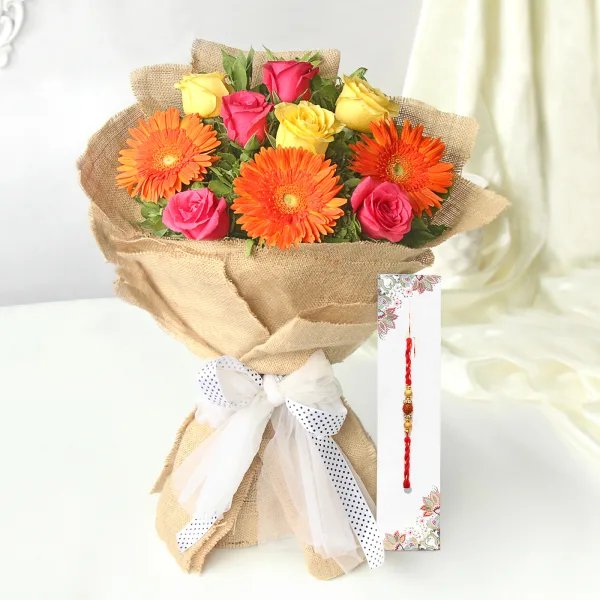  Rakhi with Flower Bouquet