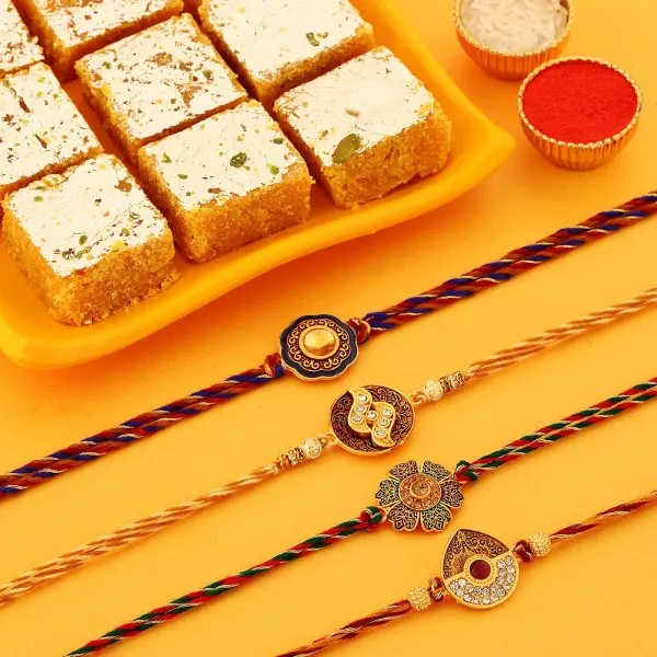  Set of 4 CZ and Filigree Rakhi Hamper