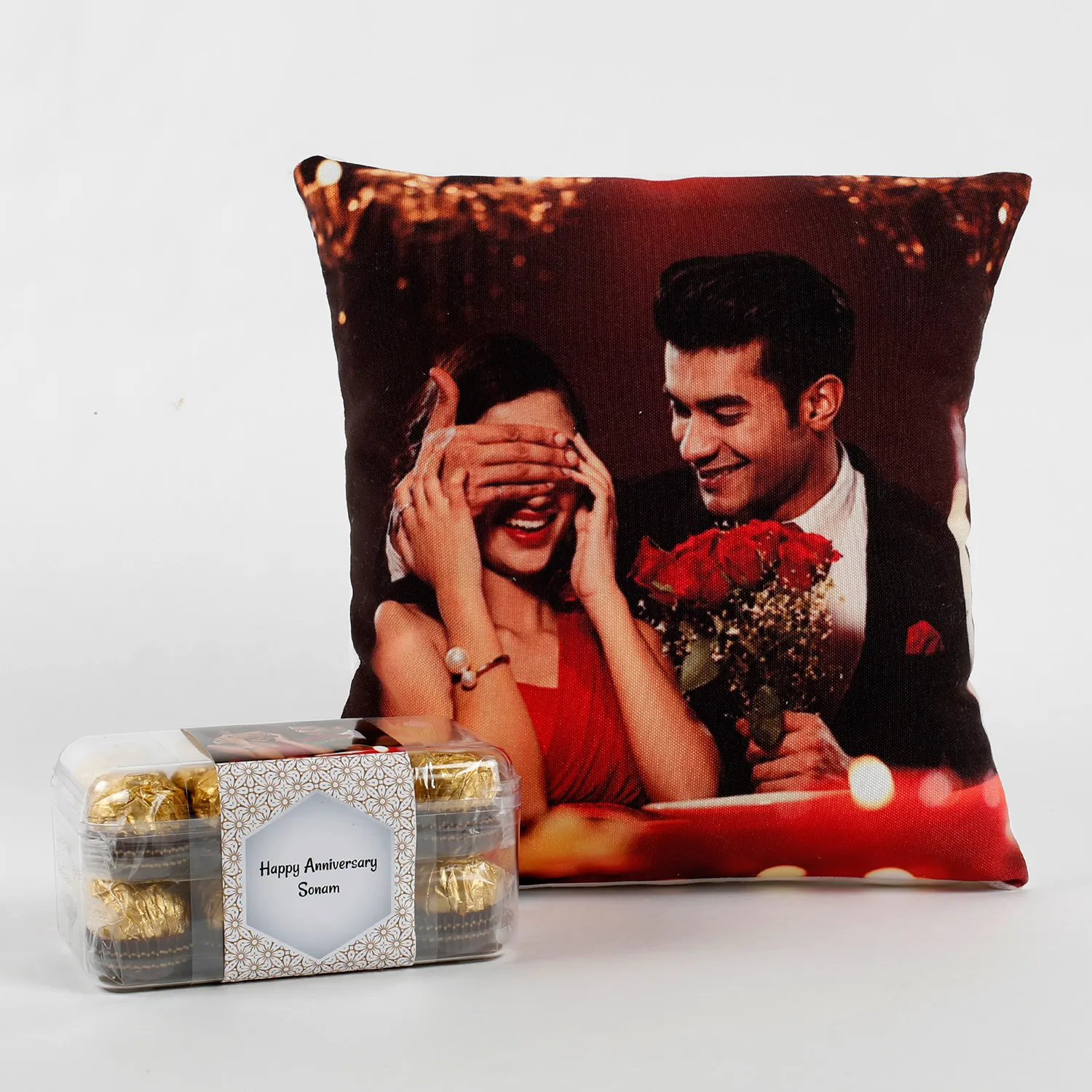  Personalised Cushion & Ferrero Rocher Combo Anniversary
