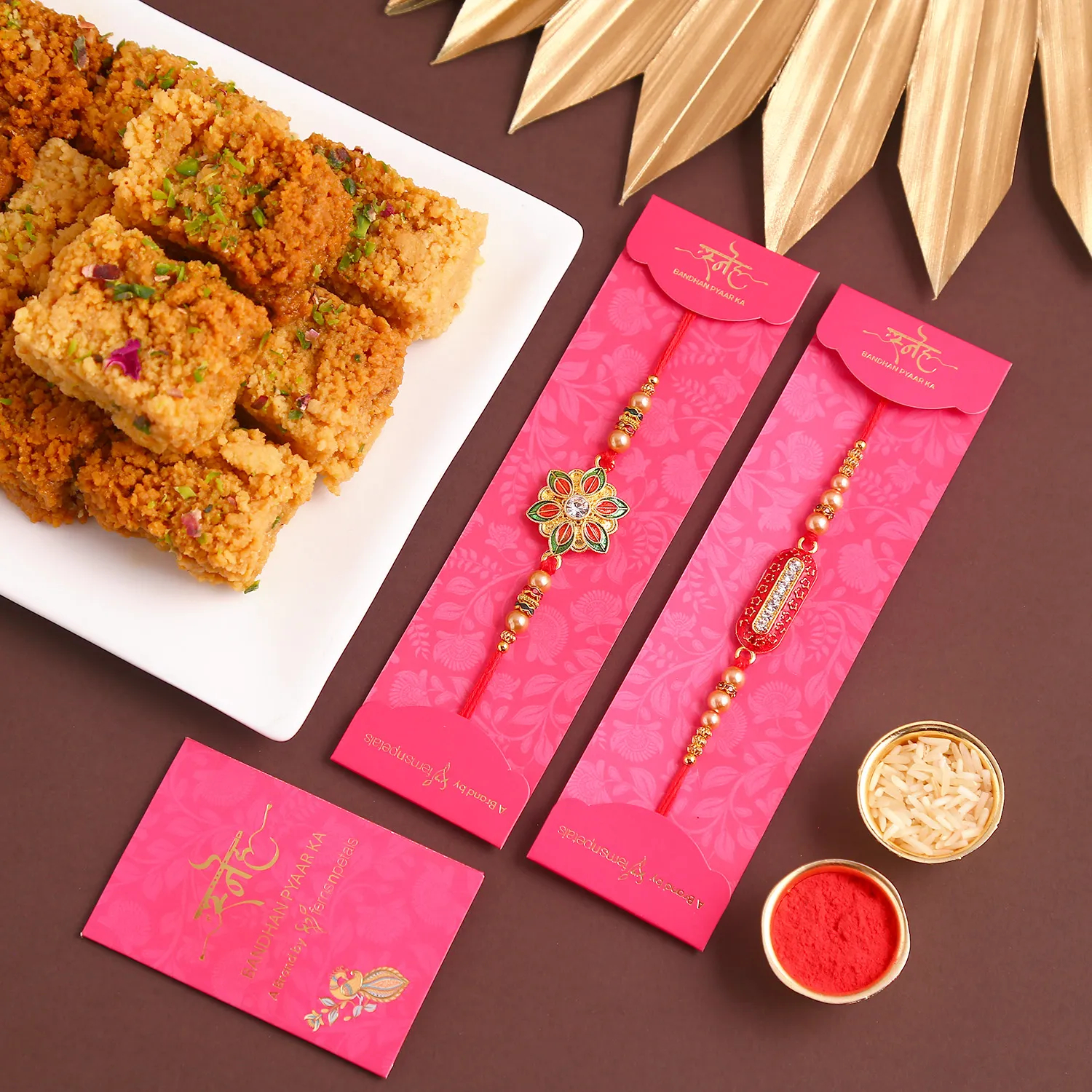  Set Of 2 Ethnic Rakhi & Milk Cake