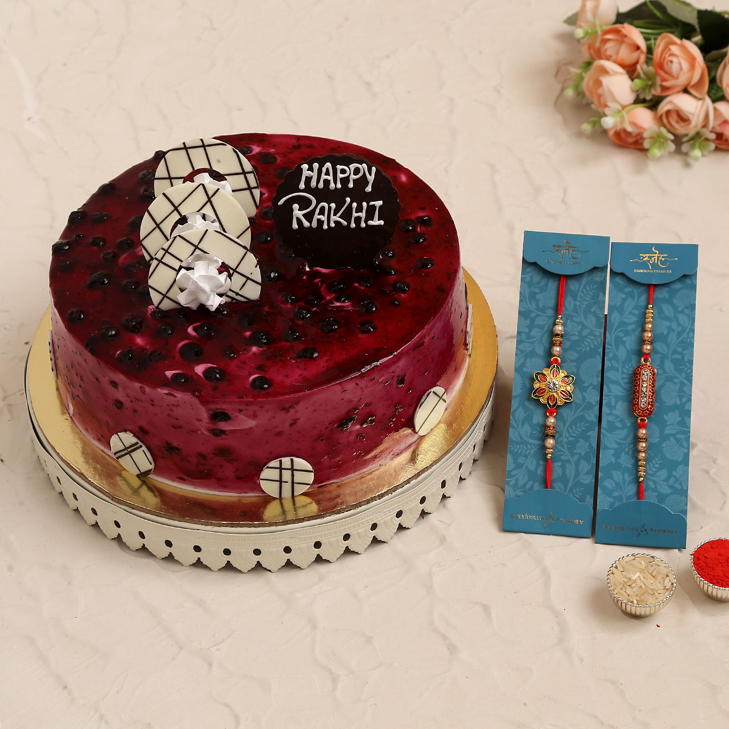  Set Of 2 Rakhi & Blueberry Cake