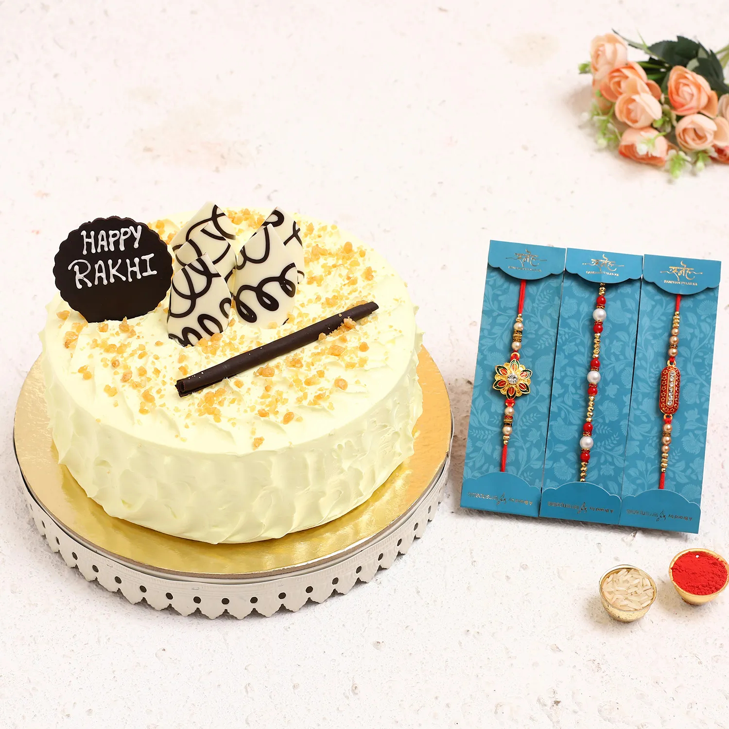  Set Of 3 Rakhis & Butterscotch Cake