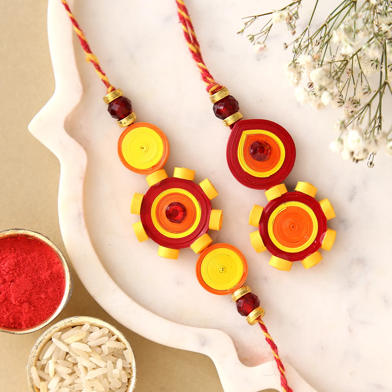  Sneh Quilling Flower Bhaiya Bhabhi Rakhi Set