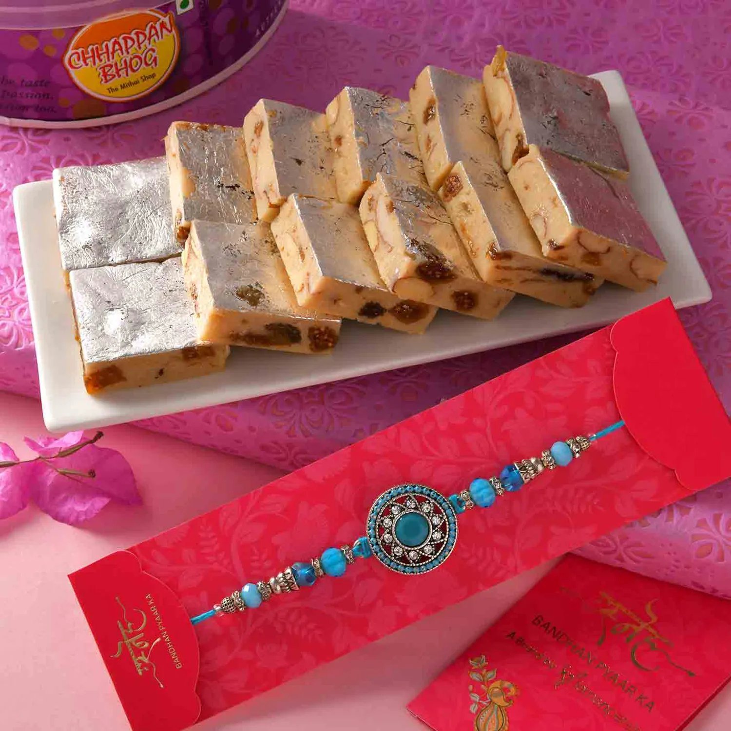 Sneh Beads N Stones Rakhi With Anjeer Burfi