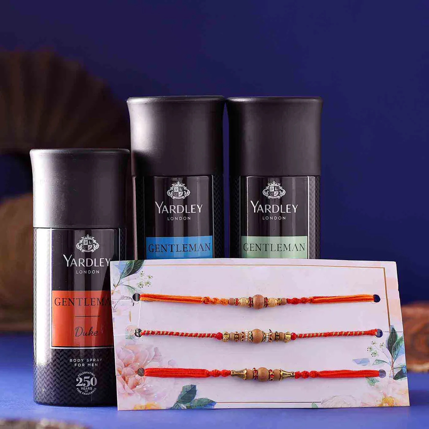  Wooden Beads Rakhi Set N Yardley Body Sprays