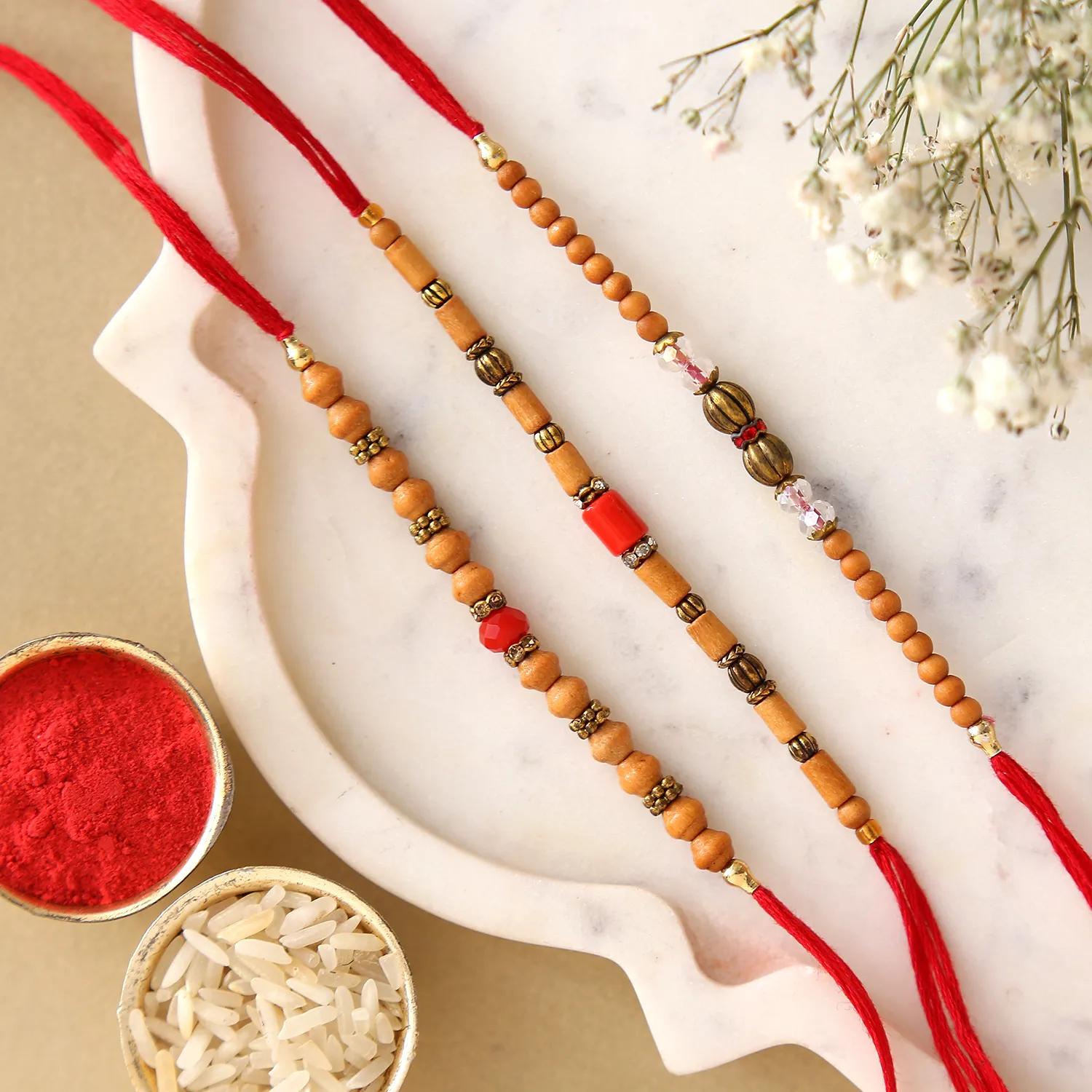 Sneh Wooden Beads Rakhi- Set Of 3