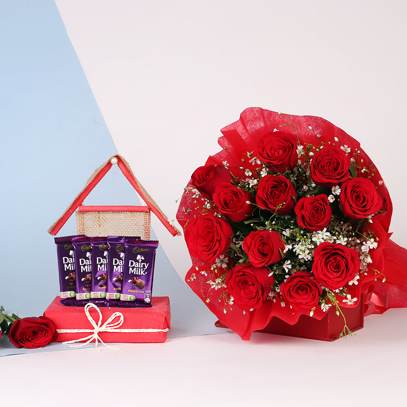  Valentines Roses And Cadbury Combo